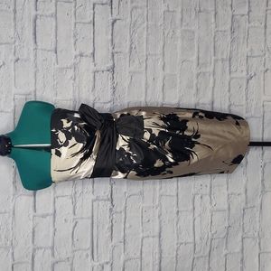 White House Black Market cream and black satin bow detail sleeveless dress Sz 14